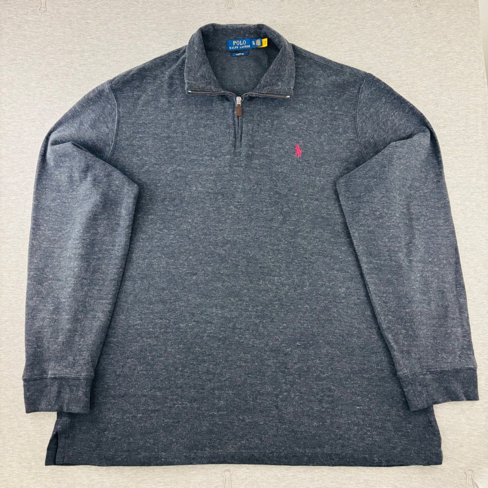 Polo Ralph Lauren Quarter-Zip Pullover Mens X-Large Gray Heathered Cotton Blend
